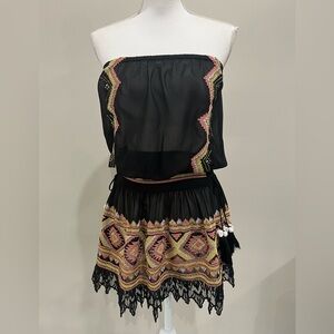 Ramy Brook Strapless Sheer Dress Womens Size Small Black Embroidered Tasseled